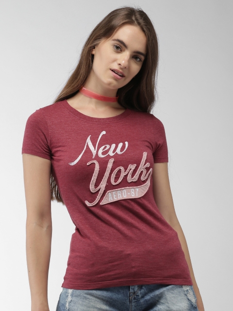 

Aeropostale Women Maroon Printed Pure Cotton T-shirt