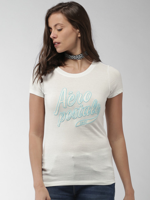 

Aeropostale Women White Self Design Round Neck T-shirt