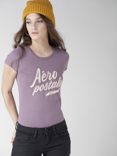 

Aeropostale Women Purple Self-Design Round Neck T-shirt
