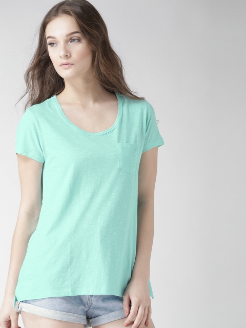 

Aeropostale Women Turquoise Blue Solid Round Neck T-shirt
