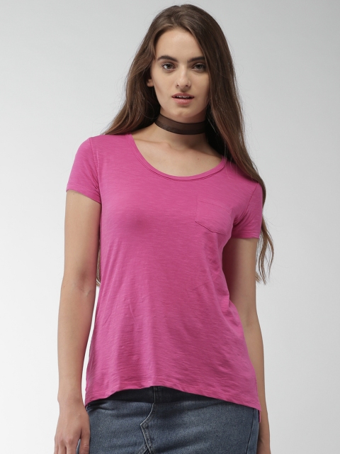 

Aeropostale Women Pink Solid Round Neck T-shirt
