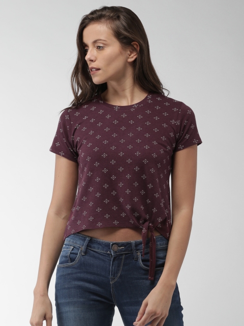 

Aeropostale Women Purple Printed Crop T-shirt