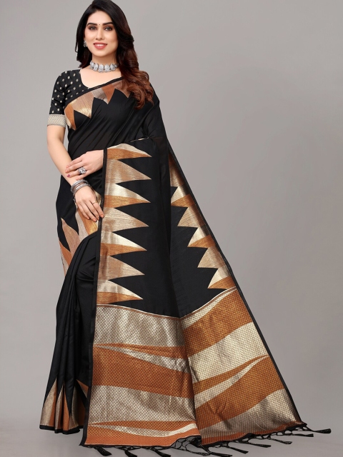 

AYKA CLOTHINGS Black & Rust Zari Woven Design Banarasi Saree