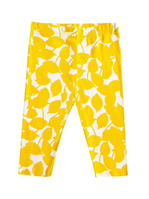 

milou Girls Printed Pure Cotton Ankle-Length Leggings, Yellow