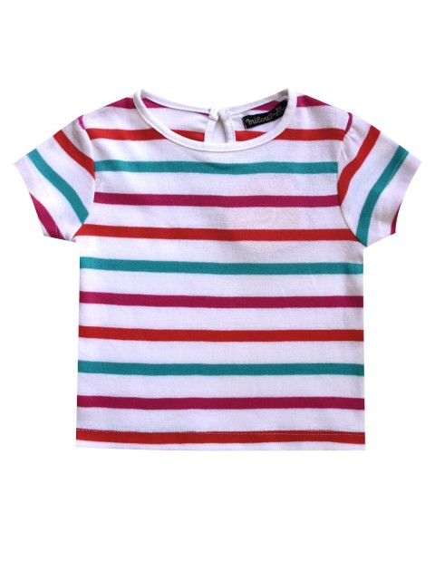 

milou Girls Striped Cotton T-shirt, White