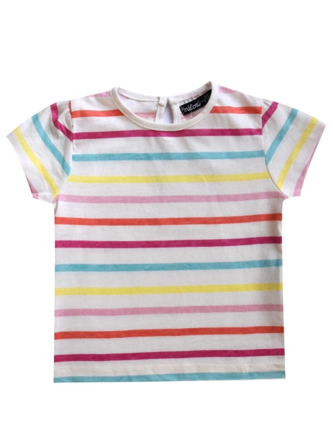 

milou Girls Striped Round Neck Cotton T-shirt, White