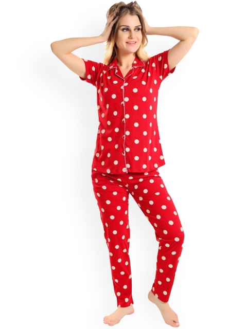 

Pearl NIGHT WEARS Women Red & White Printed Night suit