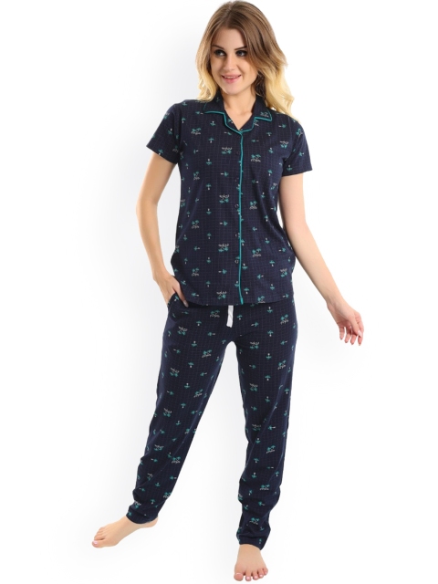 

Pearl NIGHT WEARS Women Blue & White Printed Night suit