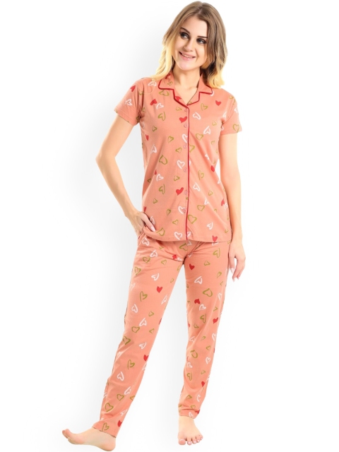 

Pearl NIGHT WEARS Women Pink & Red Printed Night suit