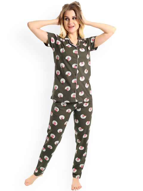 

Pearl NIGHT WEARS Women Grey & White Printed Night suit