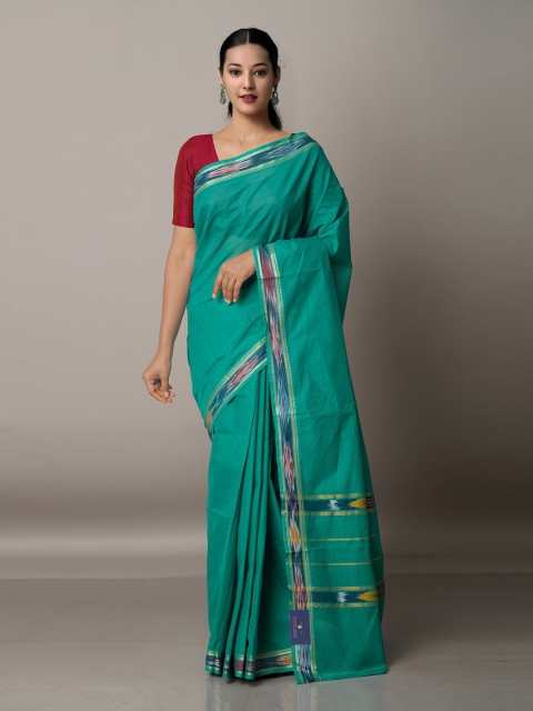 

Unnati Silks Green & Gold-Toned Pure Cotton Venkatgiri Saree