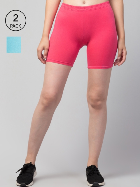 

Apraa & Parma Pack Of 2 Women Slim Fit Cycling Sports Shorts, Pink