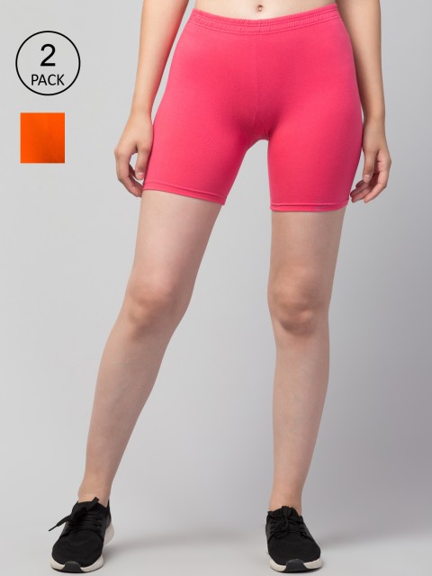 

Apraa & Parma Pack Of 2 Women Slim Fit Cycling Sports Shorts, Pink