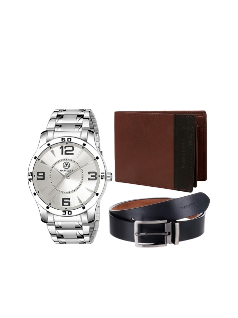 

MARKQUES Men Solid Leather Accessory Gift Set, Silver