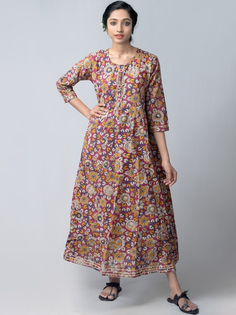 

Unnati Silks Women Pink Floral Printed Floral Handloom Anarkali Kurta, Purple