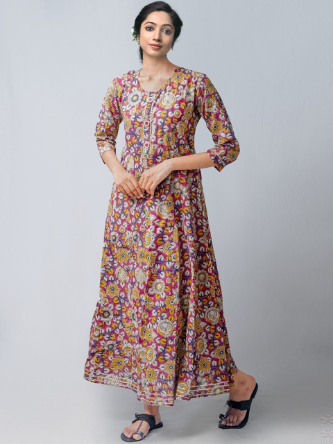 

Unnati Silks Women Pink Floral Printed Floral Handloom Anarkali Kurta, Purple
