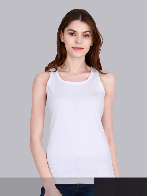 

Fleximaa Women Solid Pack Of 2 Sleeveless Pure Cotton T-shirt, White