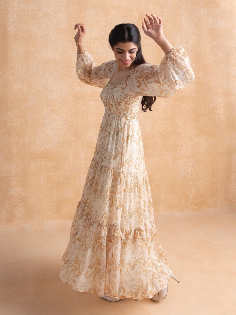

Femella Floral Layered Chiffon Empire Maxi Dress, Mustard