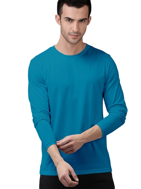

Pootlu Men Turquoise Blue Colourblocked Raw Edge T-shirt
