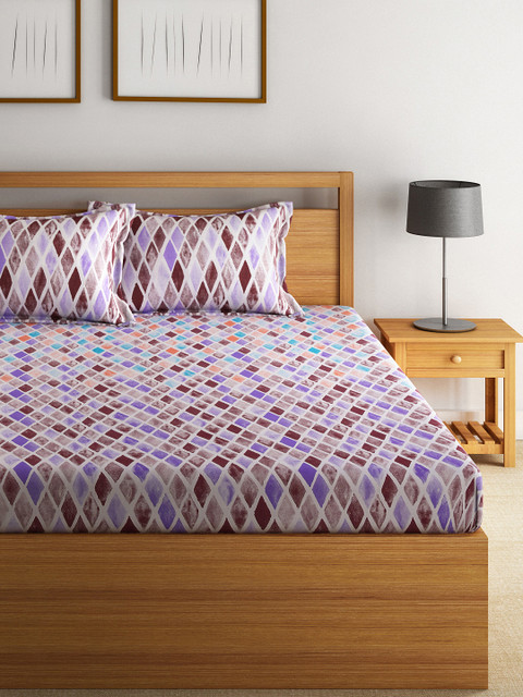 

Swayam Eco Lavander & Brown Cotton 144 TC Double Bedsheet with 2 Pillow Cover, Lavender