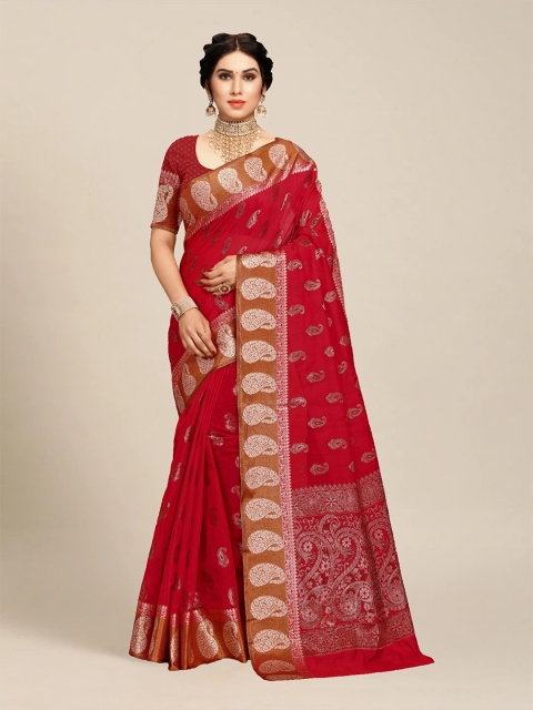 

MS RETAIL Red & Gold-Toned Ethnic Motifs Zari Pure Cotton Chanderi Saree