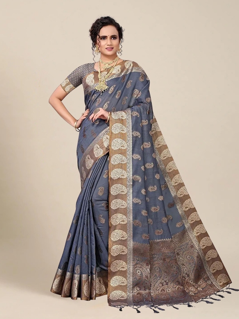 

MS RETAIL Paisley Silk Cotton Saree, Grey