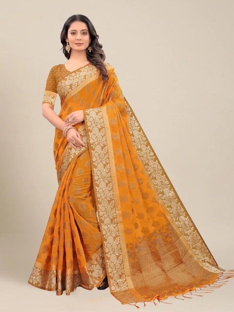 

MS RETAIL Woven Design Silk Cotton Saree, Mustard