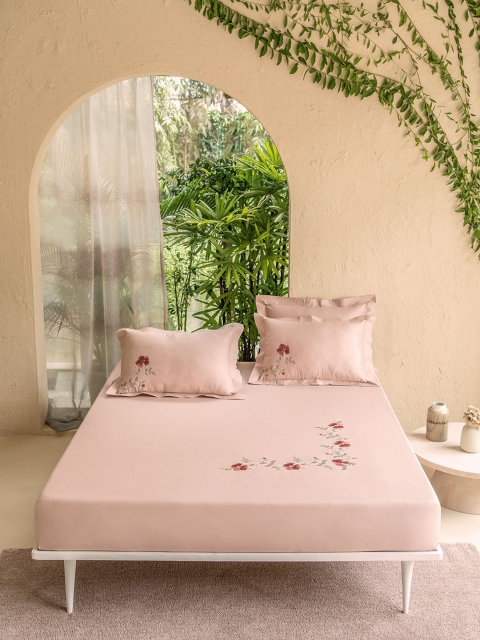 

D'Decor Emboidered Cotton Double Extra Large 210 TC Bedding Set, Pink