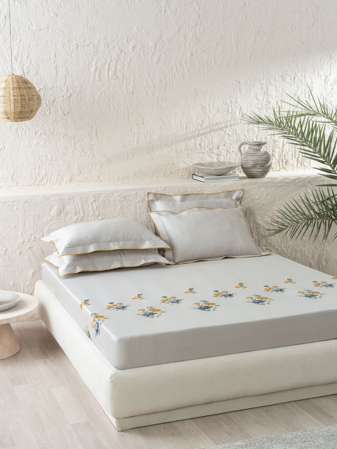 DDecor Embroidered Double King Cotton 210 TC Bedding Set, Grey