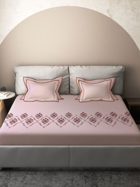 

DDecor Embroidered Cotton 210 TC Double King Bedding Set, Pink