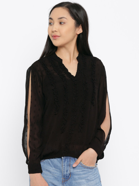 

ONLY Women Black Self-Design Blouson Top