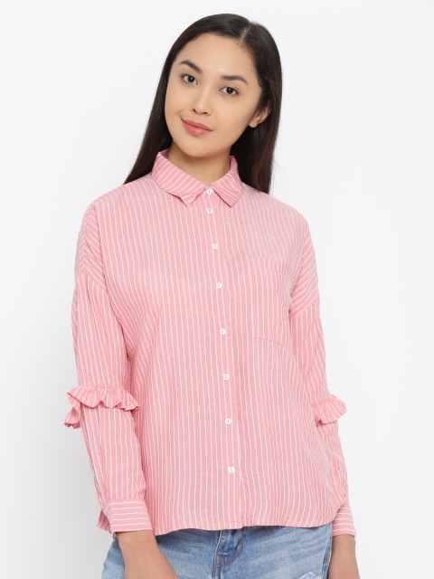 

ONLY Women Pink & White Regular Fit Striped Casual Shirt