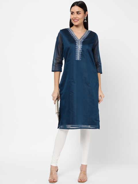 

R&B Women Blue Solid Cotton Straight Kurta