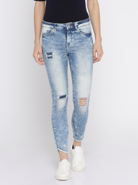 

ONLY Women Blue Skinny Fit Mid-Rise Mildly Distressed Stretchable Jeans