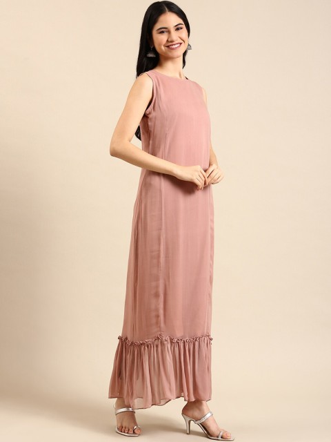 

SHOWOFF Women Pink Mirror Work Georgette Kurta