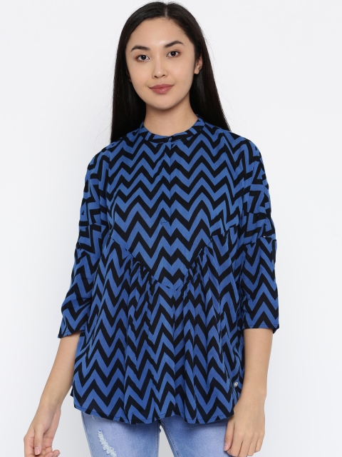 

ONLY Women Blue Chevron Print Top