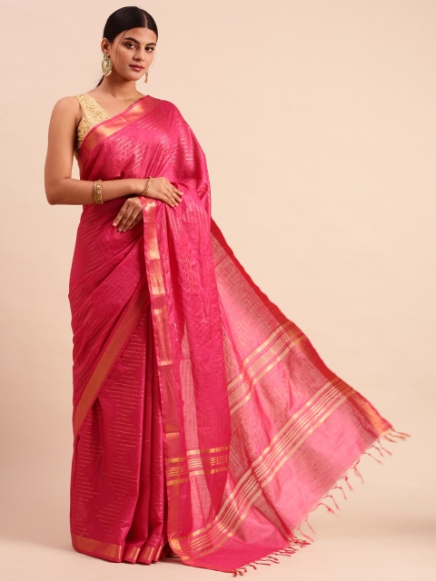 

Ramraj Striped Tussar Saree, Pink