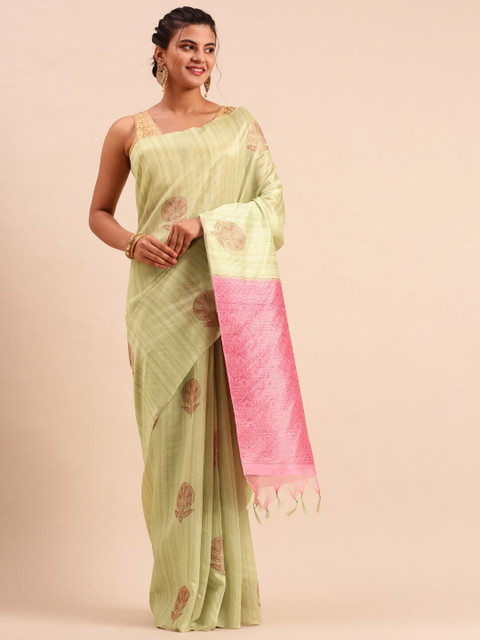 

Ramraj Green & Pink Woven Design Tussar Saree