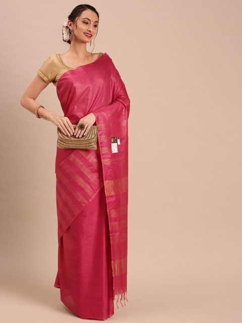 

Ramraj Pink & Gold-Toned Zari Tussar Saree