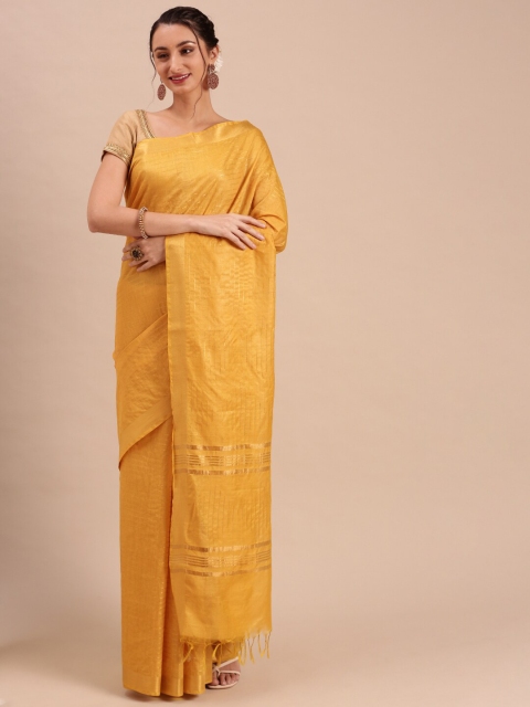 

Ramraj Yellow & Gold-Toned Striped Zari Tussar Saree