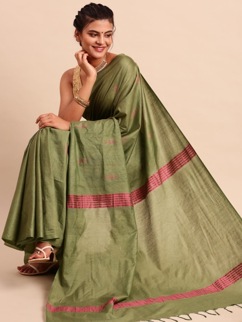 

Ramraj Green & Red Woven Design Zari Tussar Saree