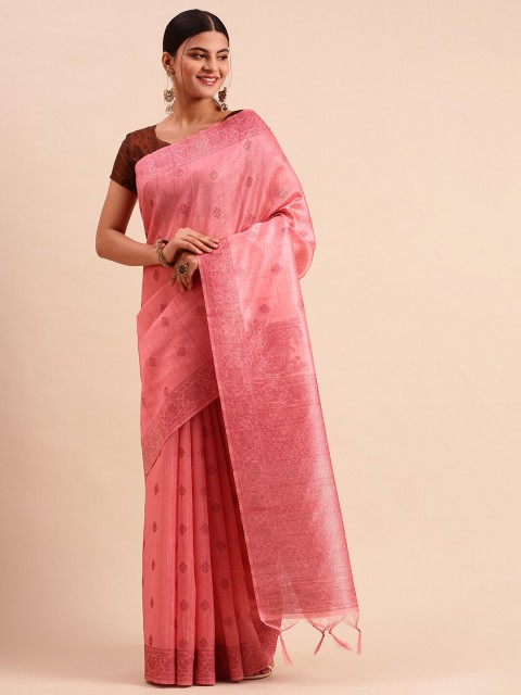 

Ramraj Pink Woven Design Tussar Saree