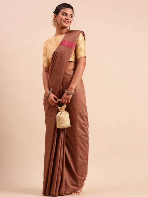 

Ramraj Brown & Pink Ethnic Motifs Tussar Saree