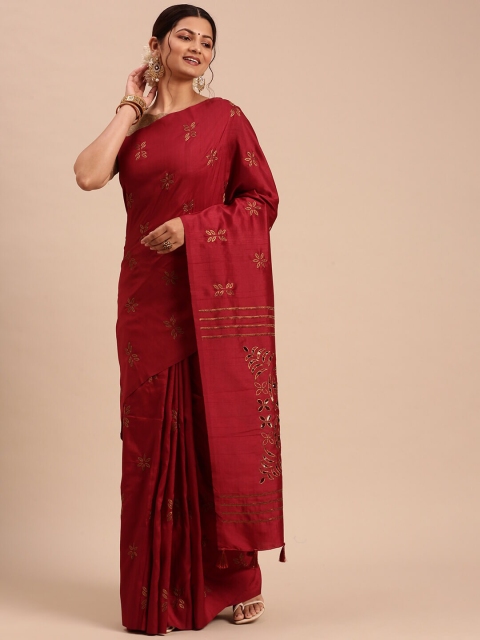 

Ramraj Floral Tussar Saree, Maroon