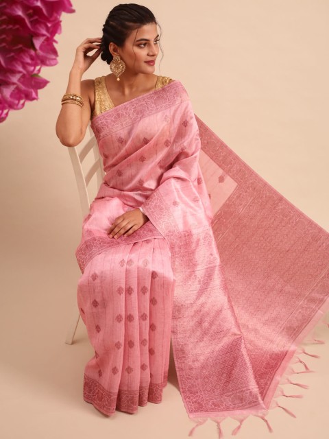 

Ramraj Woven Design Zari Tussar Saree, Pink