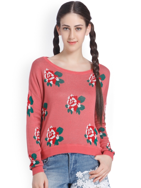 

ONLY Women Peach-Coloured Self-Design Pullover Sweater