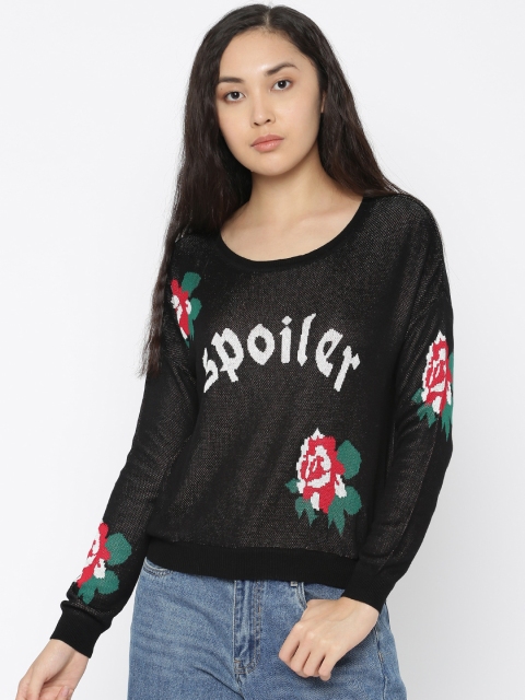 

ONLY Women Black Self Design Pullover