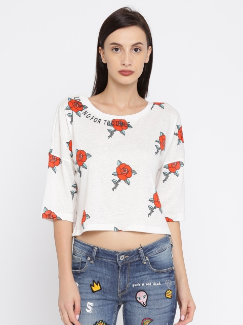 

ONLY Women Off-White Printed Round Neck T-shirt