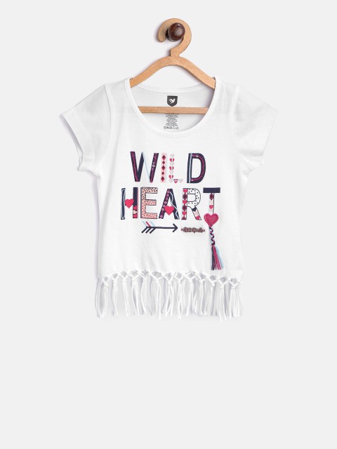 

612 league Girls White Printed Top