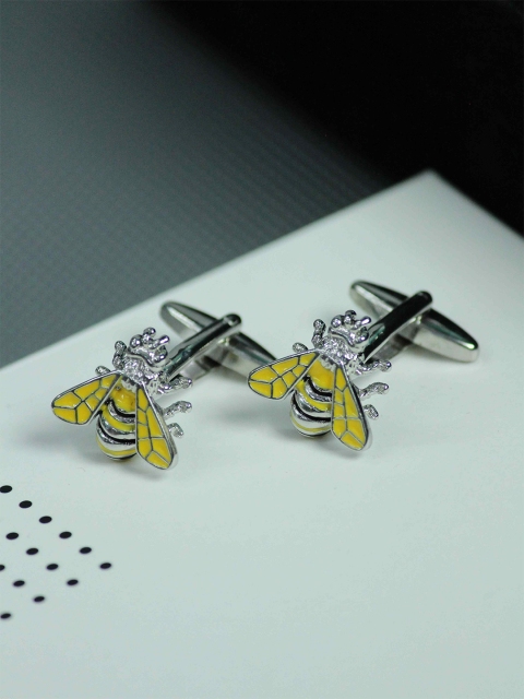 

Tossido Men Yellow & Silver-Toned Quirky Cufflink